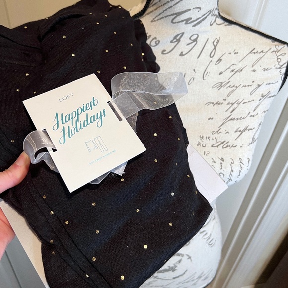 Loft NEW with tags XL Happiest Holidays Black and Gold Polka Dot Pajama Set - Picture 1 of 4